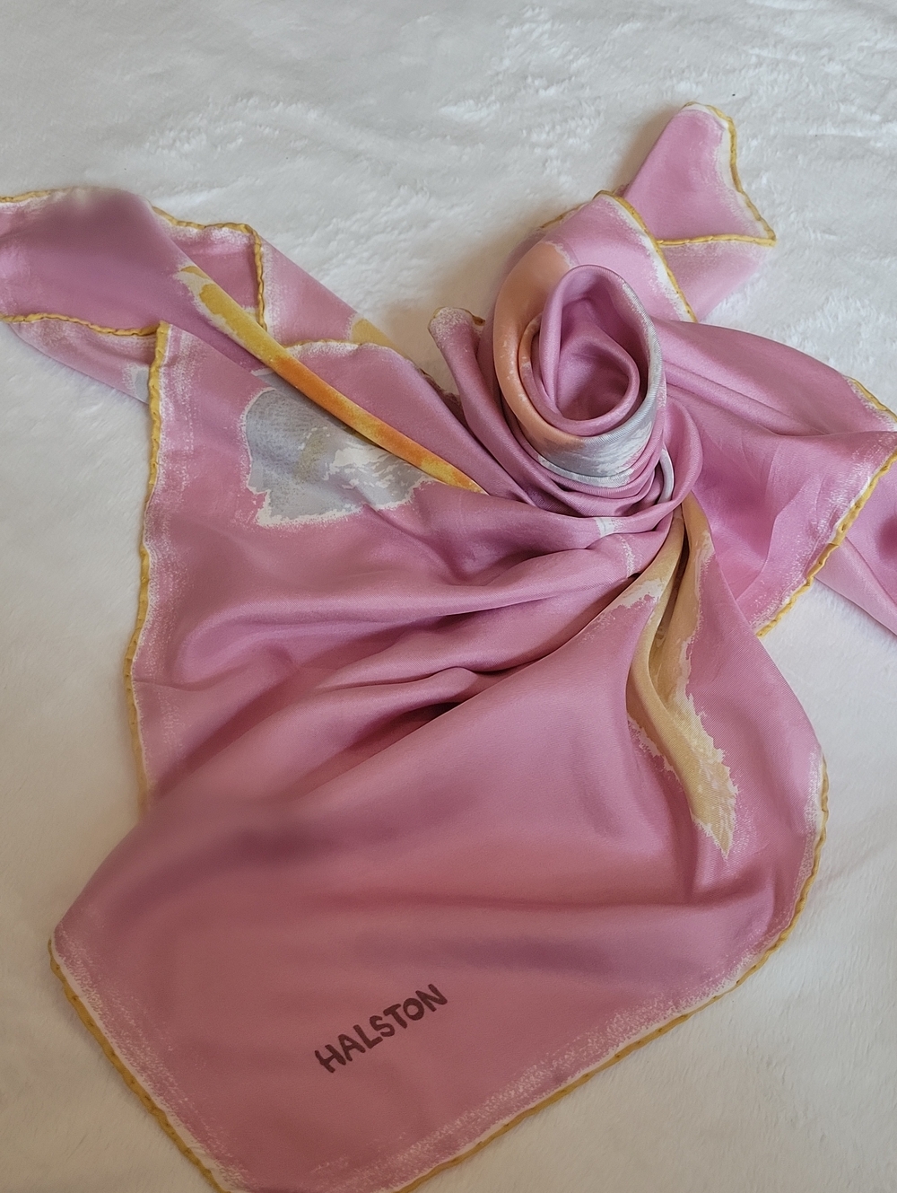 Halston Heritage Pink Silk-Blend Scarf with Pastel Accents